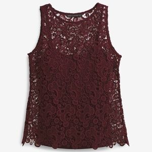 WHBM Sleeveless Lace Tee Burgundy Scalloped Large